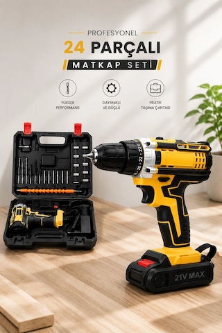 Kargo Metal Dişli 24w Akülü Matkap -çift Bataryalı Ve Led Çalışma Işığı İle Tam Set Najmaddin