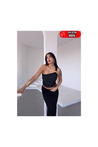 Stilvibe Tek Omuz Tokalı Sandy Bluz Siyah