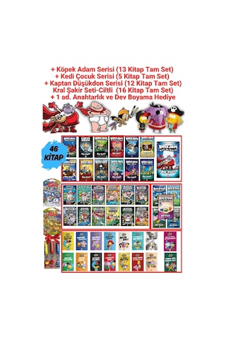 46 Kitap Dev Set - Kral Şakir 16 Kitap +köpek Adam 13 +kaptan Düşükdon 12 +kedi Çocuk 5 + Hediyeler