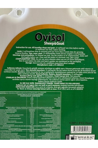 Royal İlaç Royal Ovisol Sheep&goat Koyun Ve Keçi Yem Katkısı 1 Lt