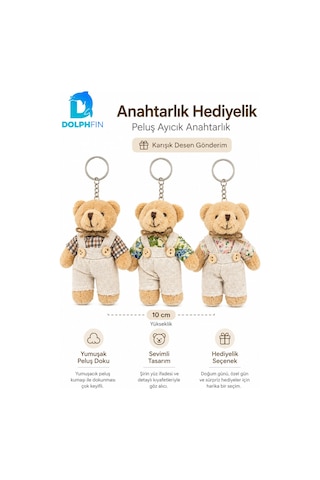 Tulumlu Peluş Ayıcık Anahtarlık 10 Cm Çanta Süsü Hediyelik Karışık Desen Gönderim