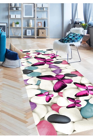 Kelebek Desen Mutfak Halısı, Antialerjik Halı, Leke Tutmaz, Kayma