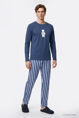 Ac&Co / Altınyıldız Classics Erkek Indıgo 2'li %100 Pamuk Yumuşak Dokulu Yan Cepli Çizgili Pijama Takımı İndigo