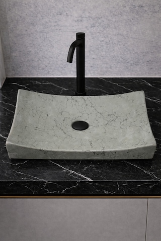 Mermer Desenli Tezgah Üstü Kayık Model Taş Lavabo 35 X 60 Cm Gri