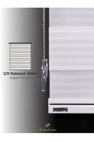 Br Demor Home Geniş Pliseli Beyaz Zebra Stor Güneşlik Perde Metal Kasa Beyaz