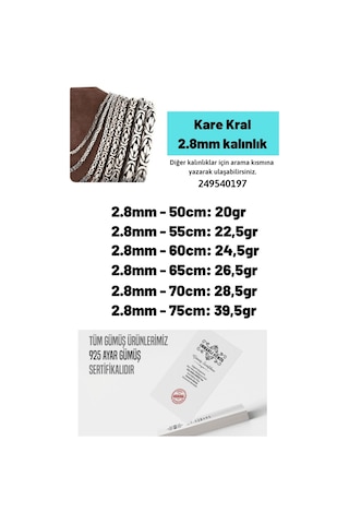 Erkek Gümüş Kolye - 2.8mm 925 Ayar Gümüş Erkek Kolye Kare Kral Model Zincir 249540197