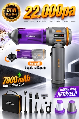 Auhma Ahv-24 Lımıted Edıtıon 22.000pa Brushless Kablosuz Araç İçi Basınçlı Üfleme & Çekme Süpürgesi Gri