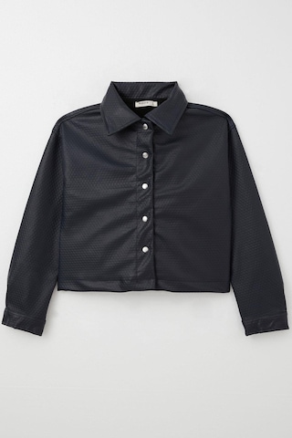 Breeze Kız Çocuk Deri Ceket Kabartma Desenli Çıtçıtlı 9-14 Yaş, Lacivert Lacivert