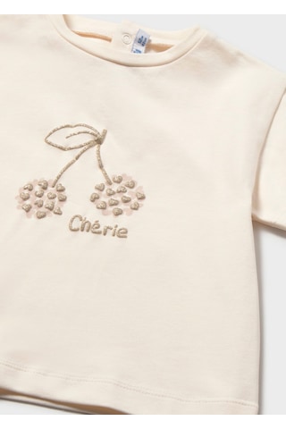 Kız Bebek Cherie Desenli Tişört 105 Ekru