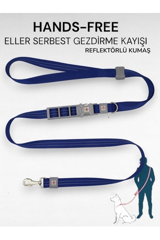 Caramelos Hands-free Eller Serbest Köpek Gezdirme Kayışı, Lacivert Ayarlanabilir, 150 Cm, Reflektörlü