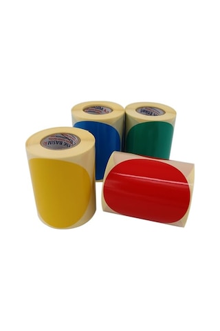 Kuşe Daire Renk Baskılı Çap Etiketi 100mm Daire Ölçülerinde Yuvarlak Çıkartma Sticker Ruloda 250 Adet Kendinden 1