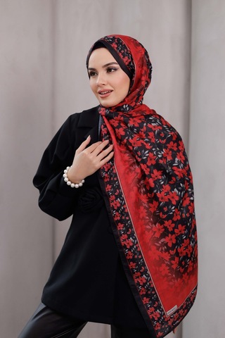 Mimiyum Flora Desen Soft Şal Kırmızı