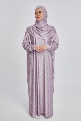 Pratik Tek Parça Çiçek Desenli Namaz Elbisesi Pembe