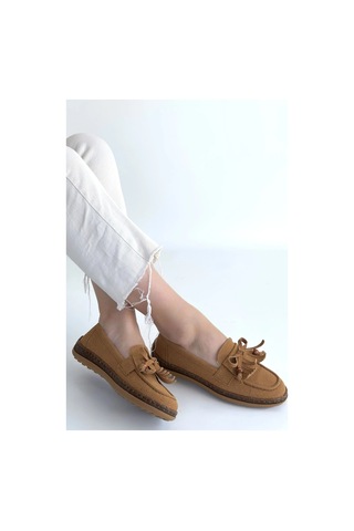 Gurkstore Boriy Taba Deri Tozu Süet Babet Ayakkabı Çok Renkli