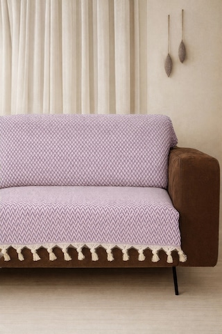 Lunga Vita Başak Desen Dokuma %100 Pamuklu Çok Amaçlı Pike Koltuk Örtüsü 180x230 Lila
