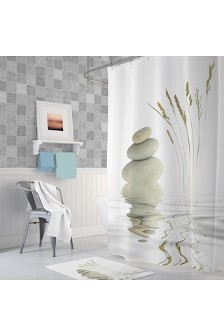 Zethome Tropik Stone And Reed Banyo Duş Perdesi Tek Kanat 1X180X2 Çok Renkli