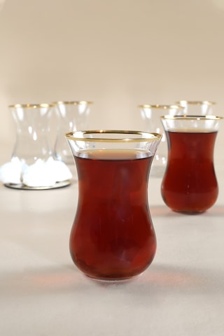 Rakle Pure Altın Yaldızlı İthal İnce 6'lı Çay Bardağı Seti 165 Cc Renkli