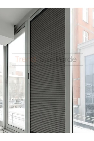 Antrasit Honeycomb Plise %100 Isı Ve Işık Geçirmez Katlanır Cam Balkon Perdesi - Salon Perdesi-005 Antrasit