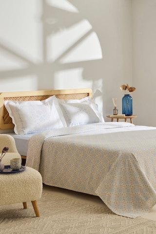 Kaşmir Home Daisy %100 Pamuk Çift Kişilik Pike Takımı Mavi Mavi