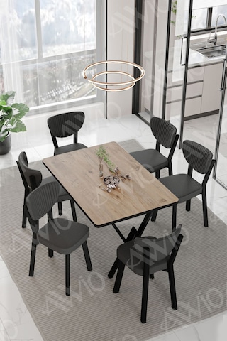 Avvio Vina Elma Sandalye 80x140 Yemek Masası Mutfak Masası 6 Kişilik Masa Sandalye Takım Akça