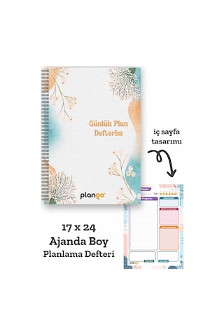 Suluboya Çiçek Spiralli Günlük Planlama Defteri - 100 Sayfa - 17x24 Planlayıcı Defter Beyaz - Mor