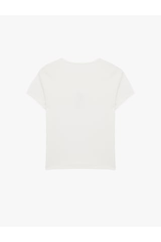 Koton Slim Fit Kısa Kollu Bisiklet Yaka Ayıcık Nakışlı Tişört Ekru 6sal10121ık Ekru