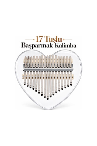 Valkyrie 17 Tuşlu Kalp Şeklinde Kalimba Şeffaf Akrilik Başparmak Piyanosu Nota Etiketli Çantalı Set