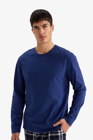 Defacto Pijama Takımı Regular Fit Uzun Kollu Üst Kareli Uzun Alt F5214ax25wnnv131 Lacivert-nv131