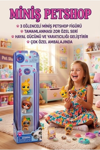 Miniş Petshop 3'lü Özel Seri Figür Seti - Koleksiyonluk Sevimli Miniş Hayvan Figürleri