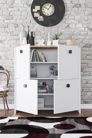 4 Kapaklı 4 Raflı Dekoratif Kiler, Mutfak, Banyo Dolabı