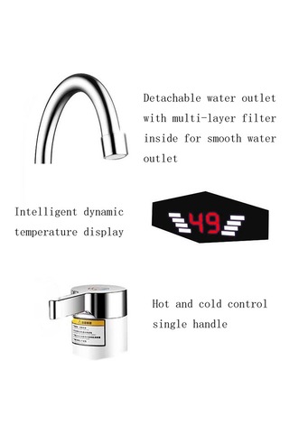 Dinamik Dijital Ekran Anında Isıtma Elektrikli Sıcak Su Musluğu Gümüş