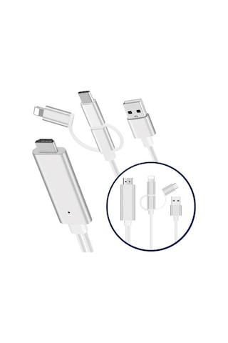 Lightning Çevirici Hdmı Usb-C Micro Usb Çevirici 3Lü Dönüştürücü-Gümüş
