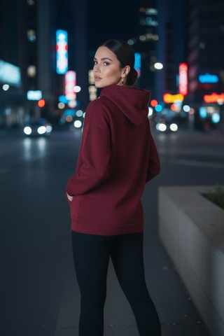 Bordo Şardonlu Kapüşonlu Sweatshirt Bordo