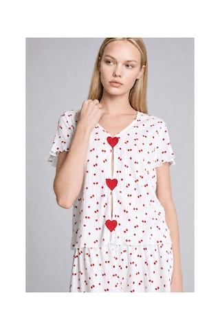 Defacto Regular Fıt Şortlu Kısa Kollu Desenli 2li Ecru Pijama Takımı H6373ax26hser98 Ekru-er98