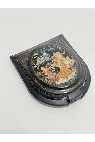 Antika Rus Lake Kapaklı Ayna 7,5x6,5cm Siyah