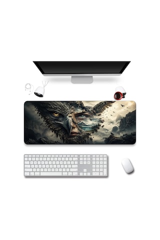 Sonictouch Klavye Mousepad 40x90cm Dikişsiz Pürüzsüz Sıvı Geçirmez Kaymaz Taban Baykuş Ruhu