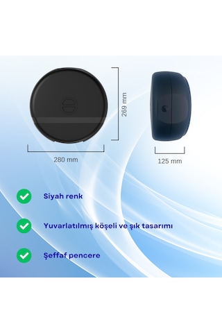 Mulpex Duvara Monte Mini Jumbo Tuvalet Kağıdı Dispenseri Abs Gövde, Kilitli, Vidalı & Yapışkan Siyah Siyah