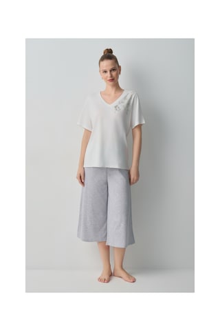 Suwen Dotty Pamuklu Kapri Pijama Takımı Wsh10510007051 Gri Melanj