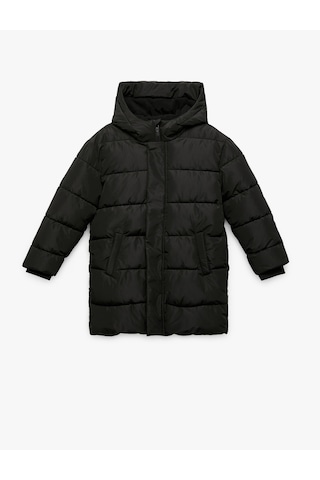 Koton Uzun Kollu Cepli Kapşonlu Şişme Mont Siyah 6wkb00011tw Siyah
