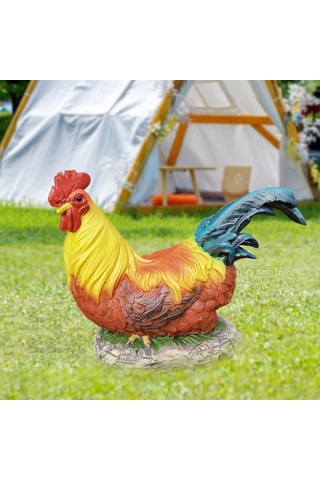 Suntek Reçine Horoz Heykeli Tavuk Heykeli Veranda Çim Arka
