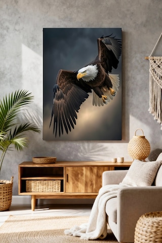 Kel Kartal Uçuşta Kanvas Tablo Büyük Boy Yağlıboya Tarzı Kartal Resmi