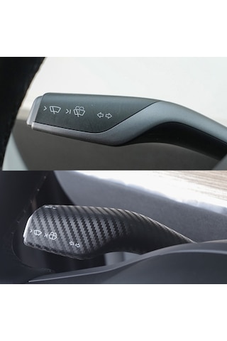 Tesla Model Y / Model 3 Direksiyon Kontrol Kolu Kaplama Seti 2 Li Set Karbon Görünümlü Mat Siyah