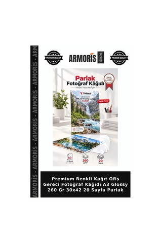 Premium Renkli Kağıt Ofis Gereci Fotoğraf Kağıdı A3 Glossy 260 Gr 30x42 20 Sayfa Parlak