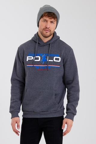 Polostate Erkek Kapüşonlu Baskılı 3 İplik Sweatshirt Antrasit