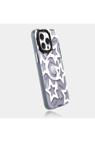Apple Uyumlu iPhone 15 Pro Kılıf Magsafe Şarj Özellikli Airbagli Çift Katmanlı Youngkit Star&butterfly Serisi Mor
