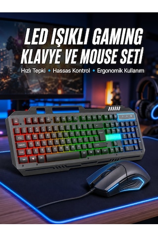 Işıklı Q Klavye Mouse Seti Siyah Klavye Yeni Nesil
