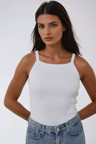 Hiccup Halter Yaka Fitilli Basic Üst Beyaz