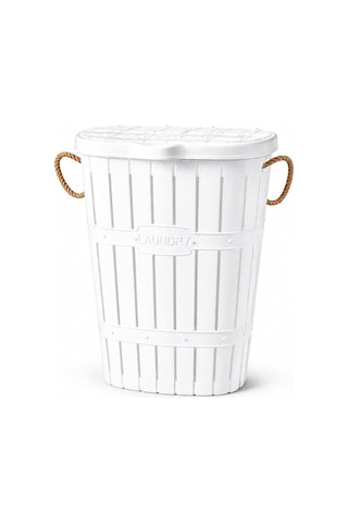 65 L Bambu Halat Kulplu Kirli Çamaşır Sepeti Kapaklı Plastik Gövde 58 X 45 X 35 Cm Havalandırmalı Çamaşır Saklama Sepeti Beyaz Çok Renkli
