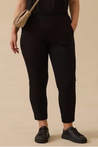 Kadın Büyük Beden Elastik Bel Bilek Boy Pantolon - Siyah 4358748