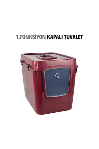 Pribor Hz-500 Xxl 3 Fonksiyonlu Açık / Kapalı Kedi Tuvaleti Ve Taşıma Çantası Bordo 56 X 40 X 43 Cm